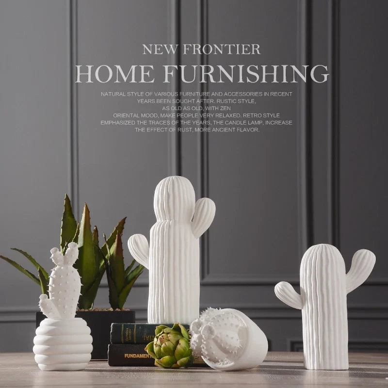 White Ceramic Cactus, 16 cm to 27 cm