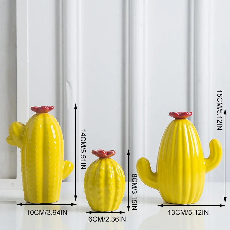 Modern Decor Cactus, Green, Yellow, Blue (Set of 3), 6, 10 and 13 cm