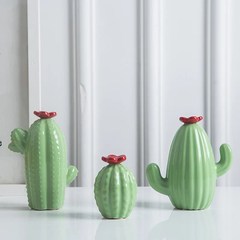 Modern Decor Cactus, Green, Yellow, Blue (Set of 3), 6, 10 and 13 cm