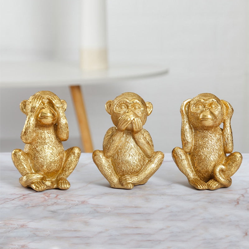 Gorilla Statue <br/> The 3 Wise Monkeys Decor 14 cm