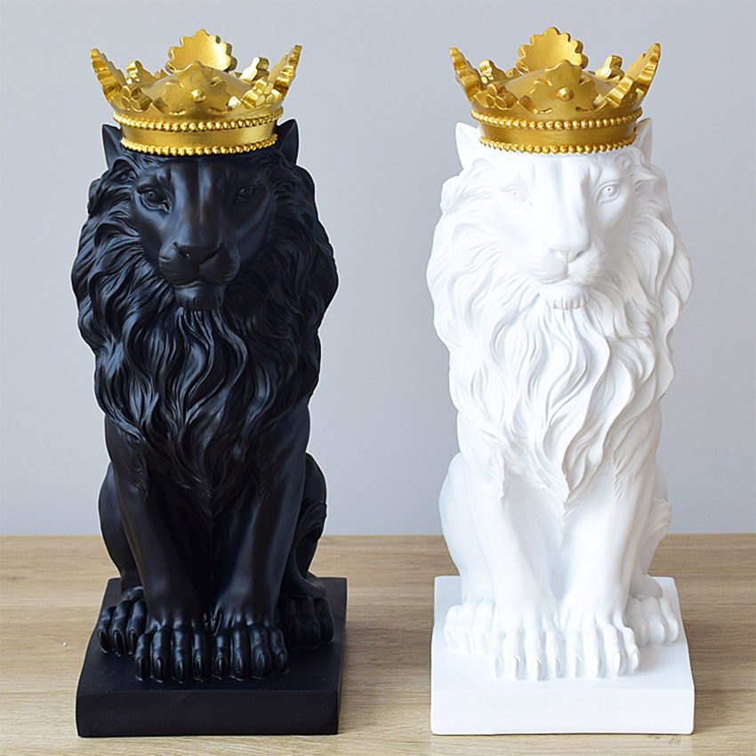 Golden Crowned Lion Sculpture
