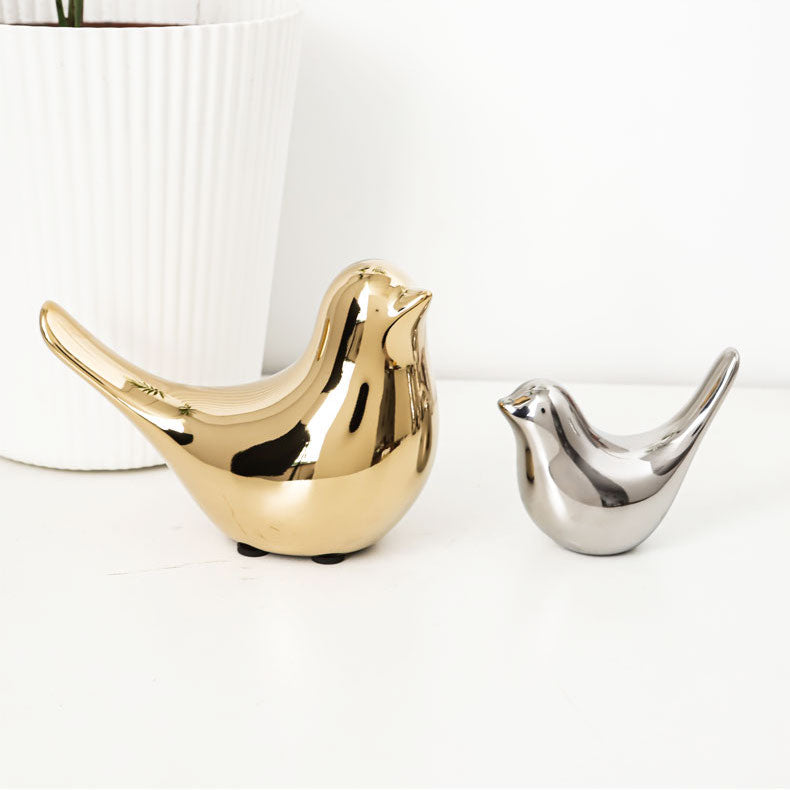 Silver Ceramic Bird Figurines
