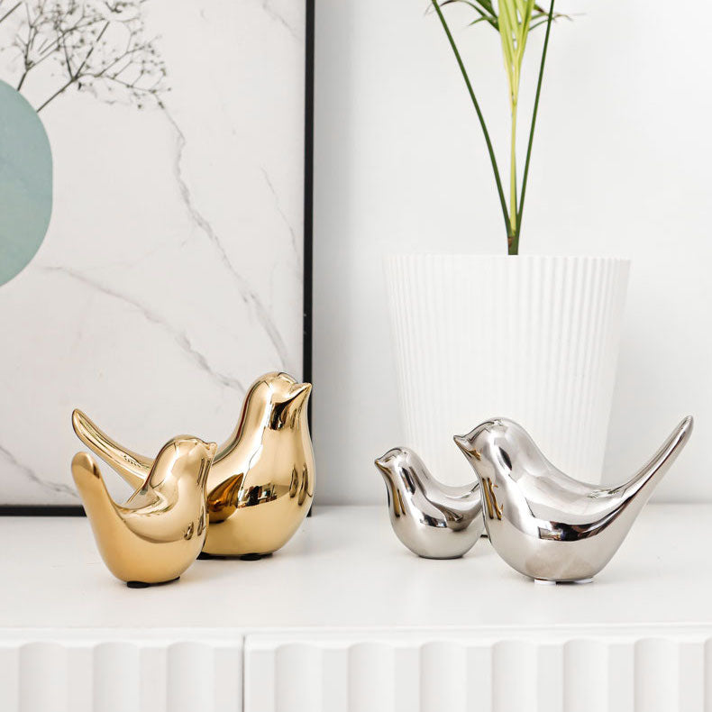 Silver Ceramic Bird Figurines