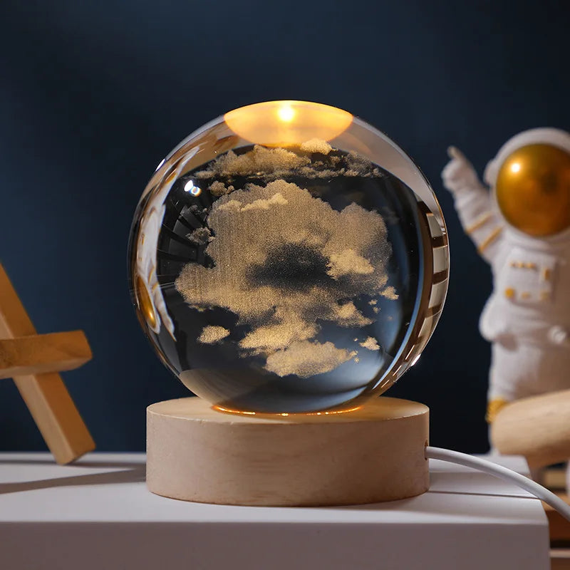 3D Rotating Crystal Ball with LED Lights - Astronomy Decor Object