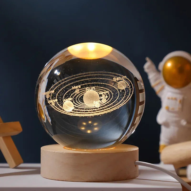 3D Rotating Crystal Ball with LED Lights - Astronomy Decor Object