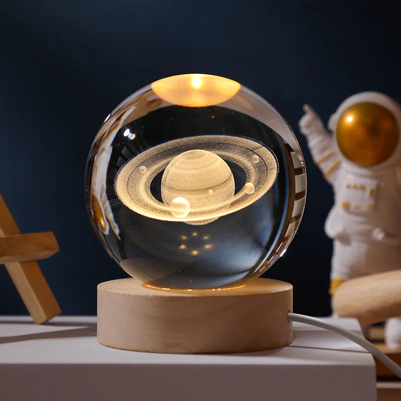 3D Rotating Crystal Ball with LED Lights - Astronomy Decor Object
