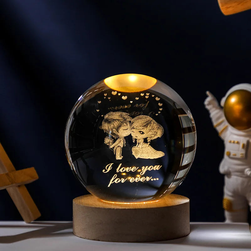 3D Rotating Crystal Ball with LED Lights - Astronomy Decor Object