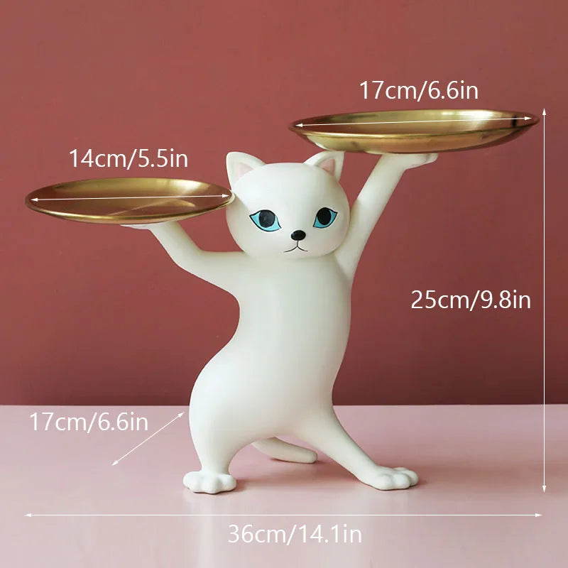Sneaky Kitty Sculpture With Double Tray