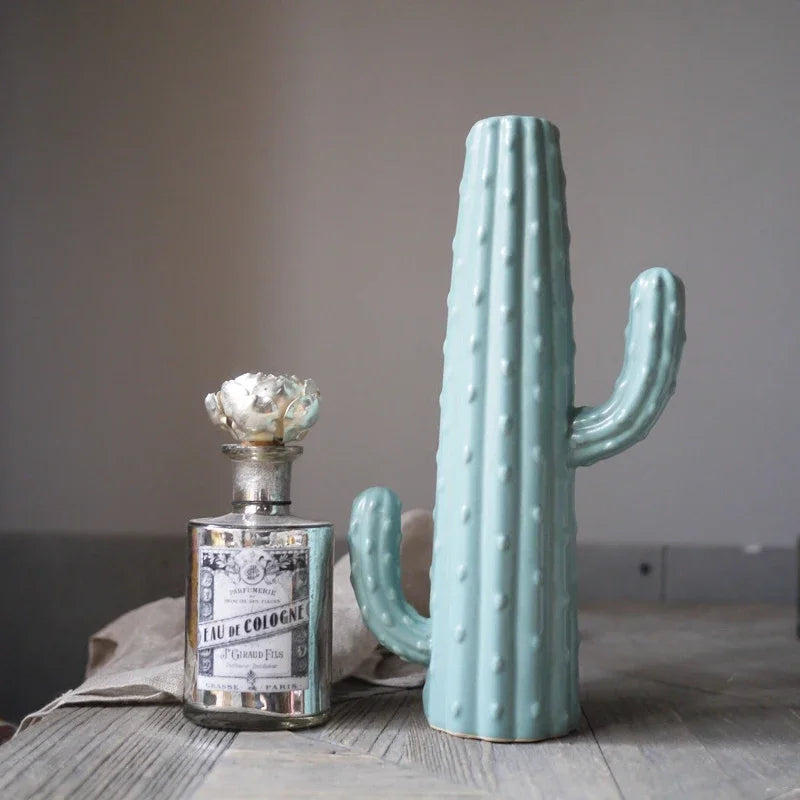 Large Ceramic Cactus Vase, 24 cm and 29 cm