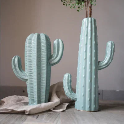 Large Ceramic Cactus Vase, 24 cm and 29 cm