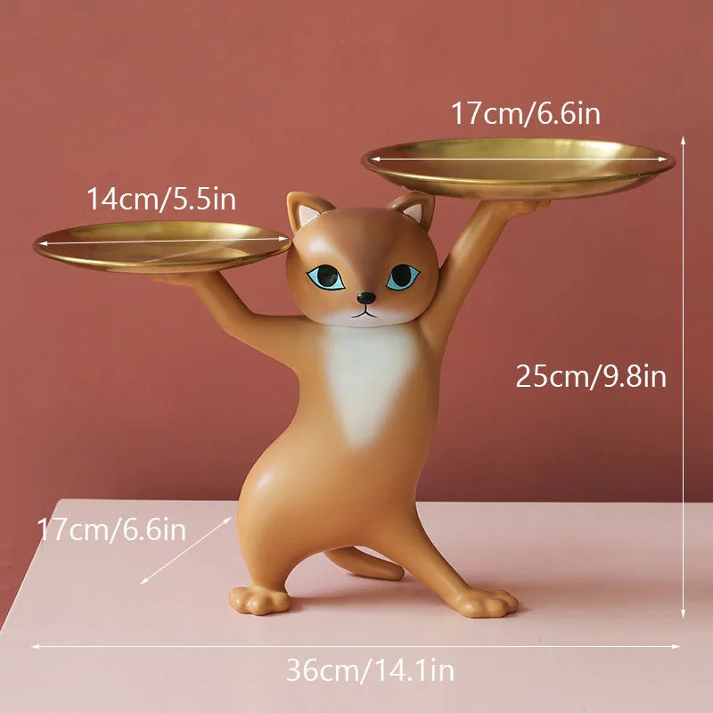 Sneaky Kitty Sculpture With Double Tray