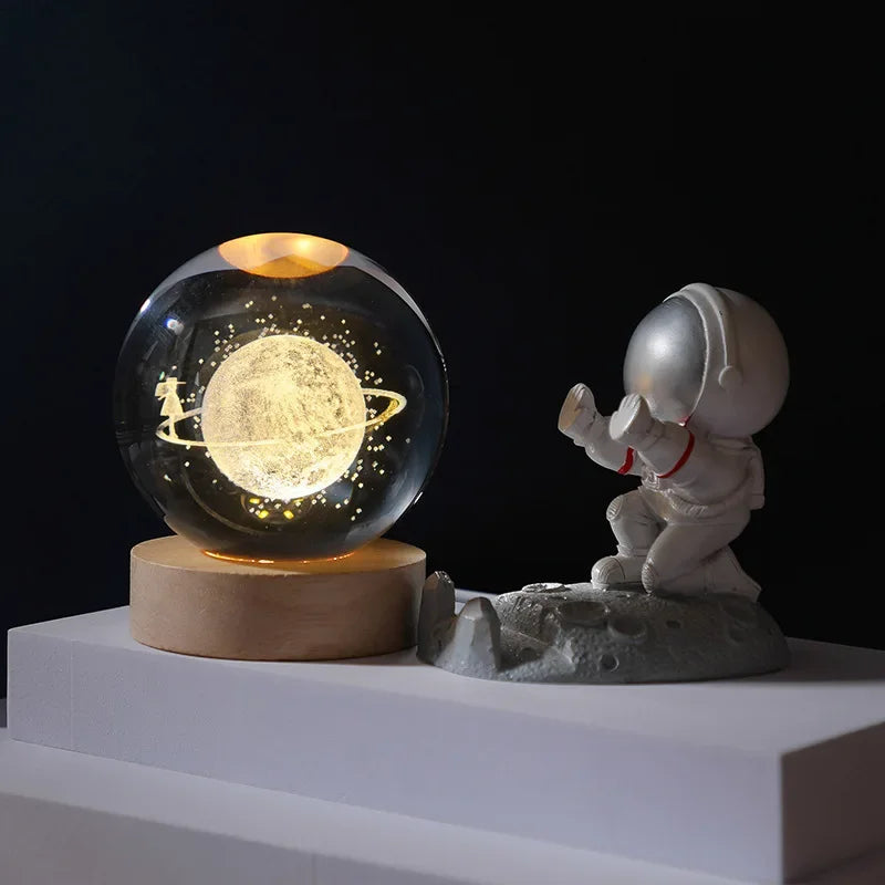 3D Rotating Crystal Ball with LED Lights - Astronomy Decor Object