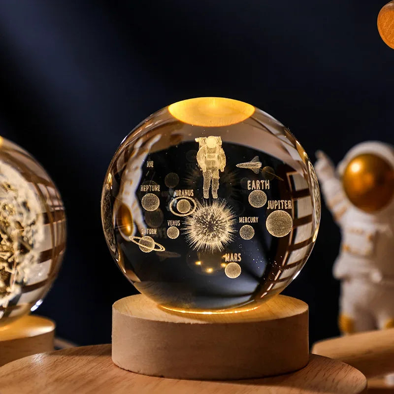 3D Rotating Crystal Ball with LED Lights - Astronomy Decor Object