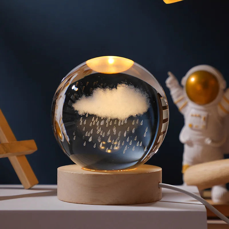 3D Rotating Crystal Ball with LED Lights - Astronomy Decor Object