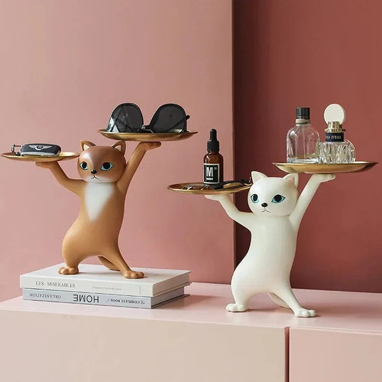 Sneaky Kitty Sculpture With Double Tray