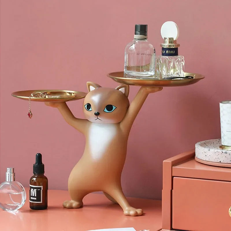 Sneaky Kitty Sculpture With Double Tray