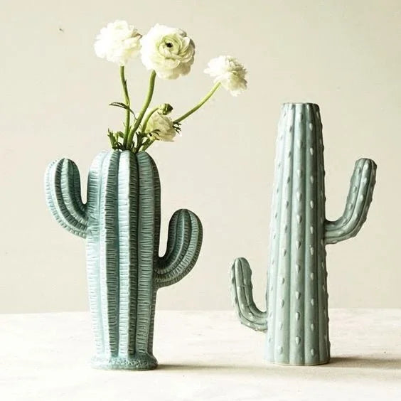 Large Ceramic Cactus Vase, 24 cm and 29 cm