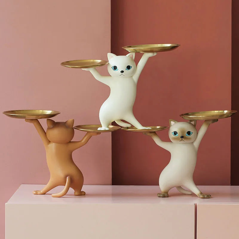 Sneaky Kitty Sculpture With Double Tray