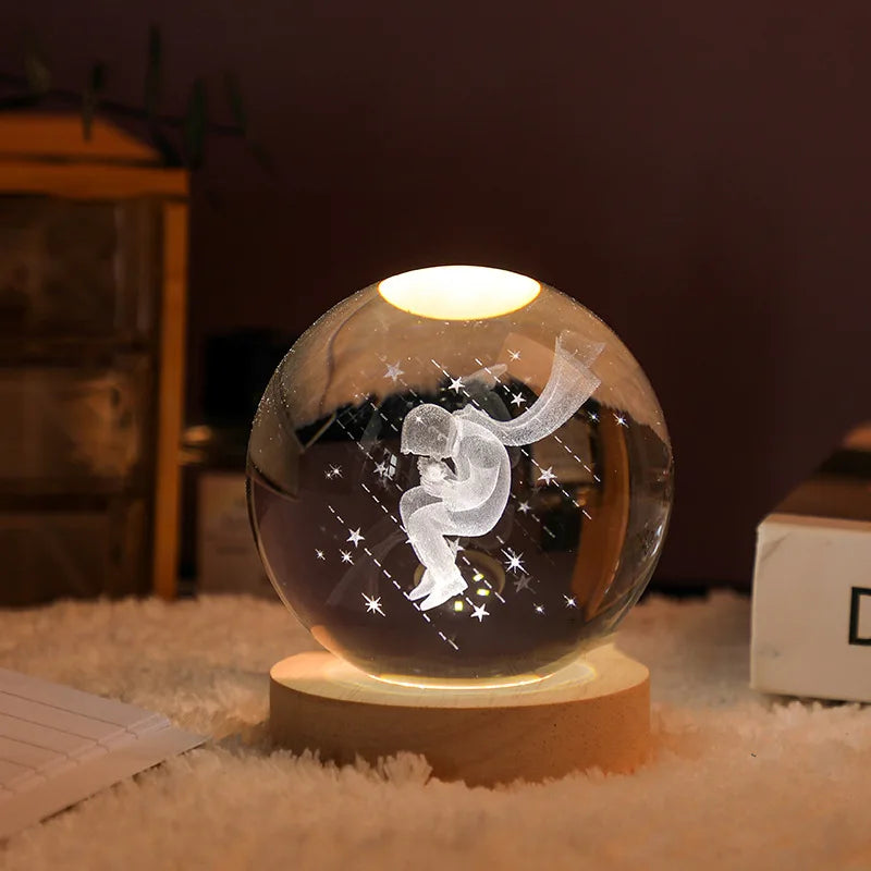 3D Rotating Crystal Ball with LED Lights - Astronomy Decor Object