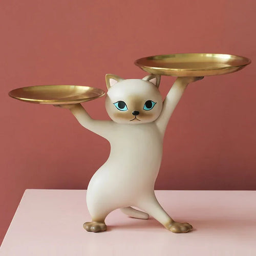 Sneaky Kitty Sculpture With Double Tray