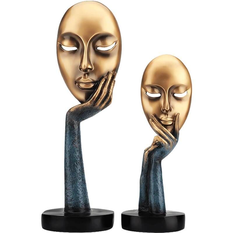 Pensive Woman Statue <br/> Gold Face 28 / 37 cm