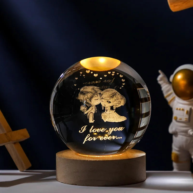3D Rotating Crystal Ball with LED Lights - Astronomy Decor Object