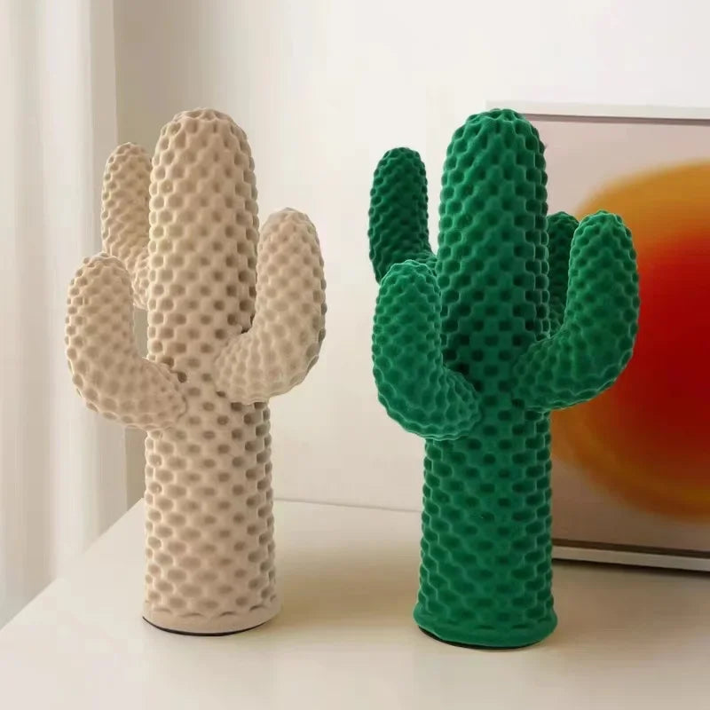 Modern Resin Cactus, Green or Beige, 25 cm