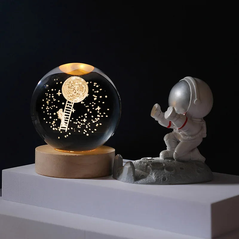 3D Rotating Crystal Ball with LED Lights - Astronomy Decor Object