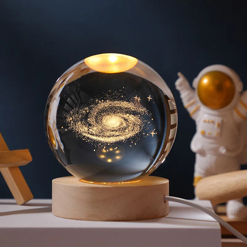 3D Rotating Crystal Ball with LED Lights - Astronomy Decor Object