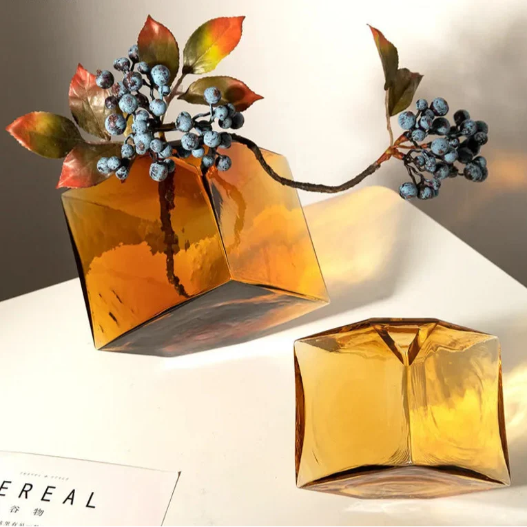 Amber Bloom Cube Vase