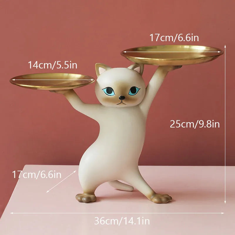 Sneaky Kitty Sculpture With Double Tray