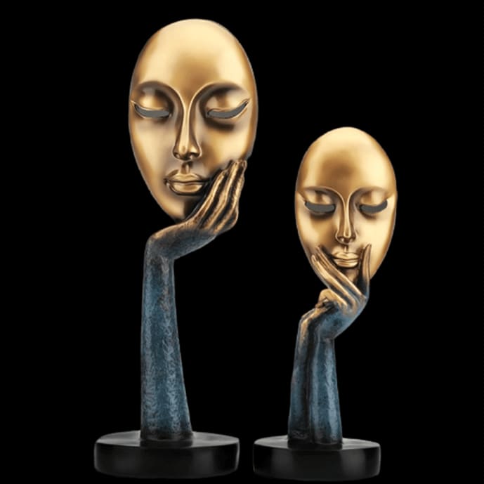 Pensive Woman Statue <br/> Gold Face 28 / 37 cm