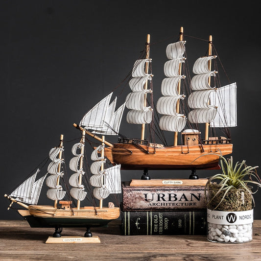 Retro Wooden Handmade Sailboat Miniature