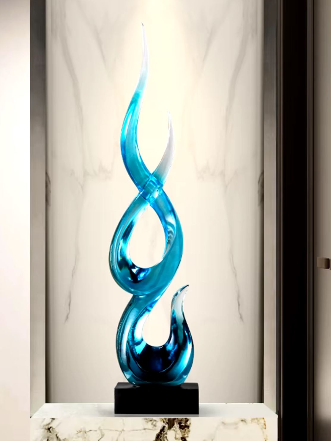 Transparent Blue Abstract Resin Sculpture 67 cm