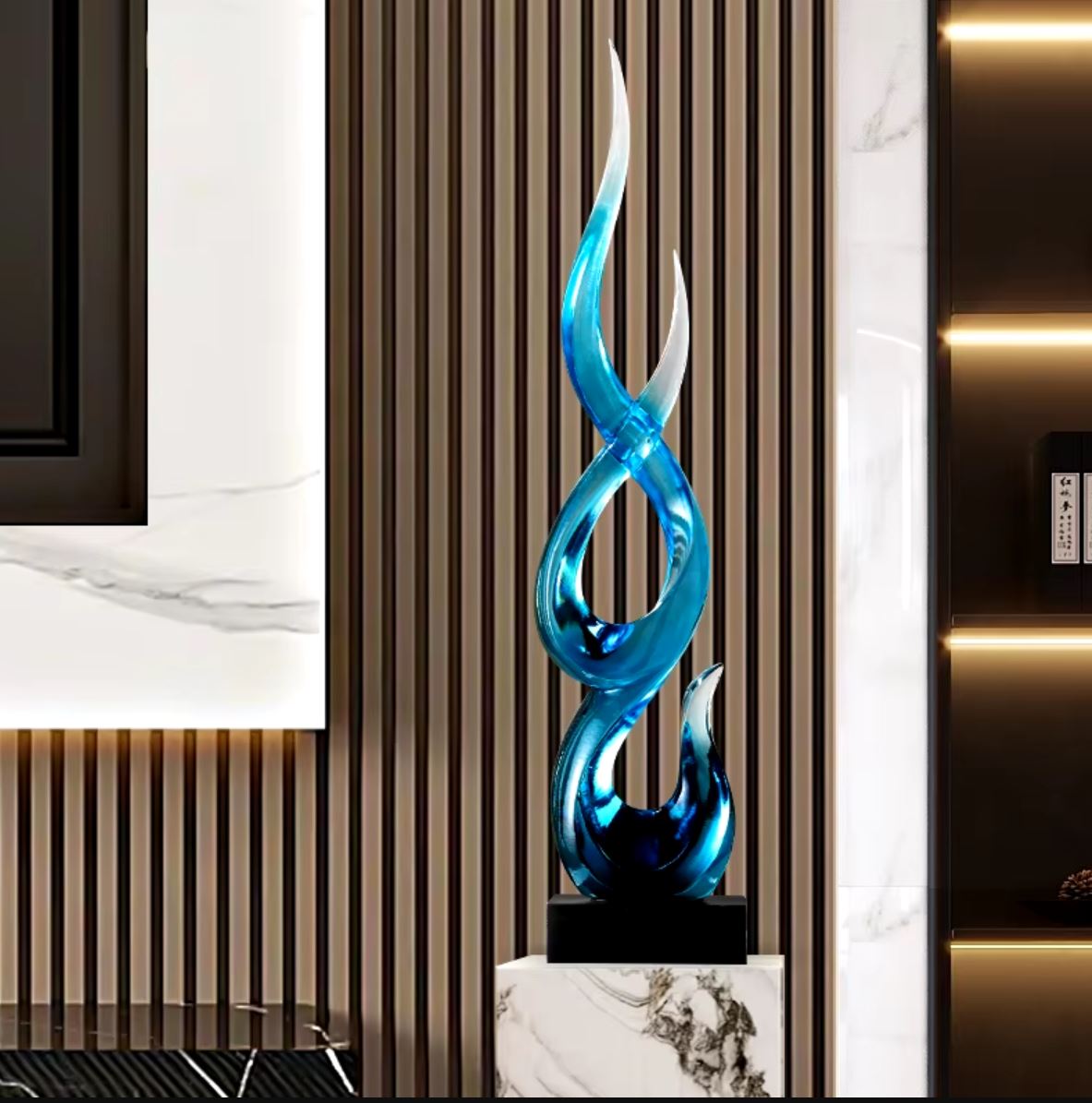 Transparent Blue Abstract Resin Sculpture 67 cm