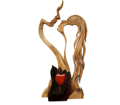 Lovers Statue in Wood 25 cm