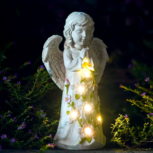 Angel Child Statue with Outdoor LED 21 cm