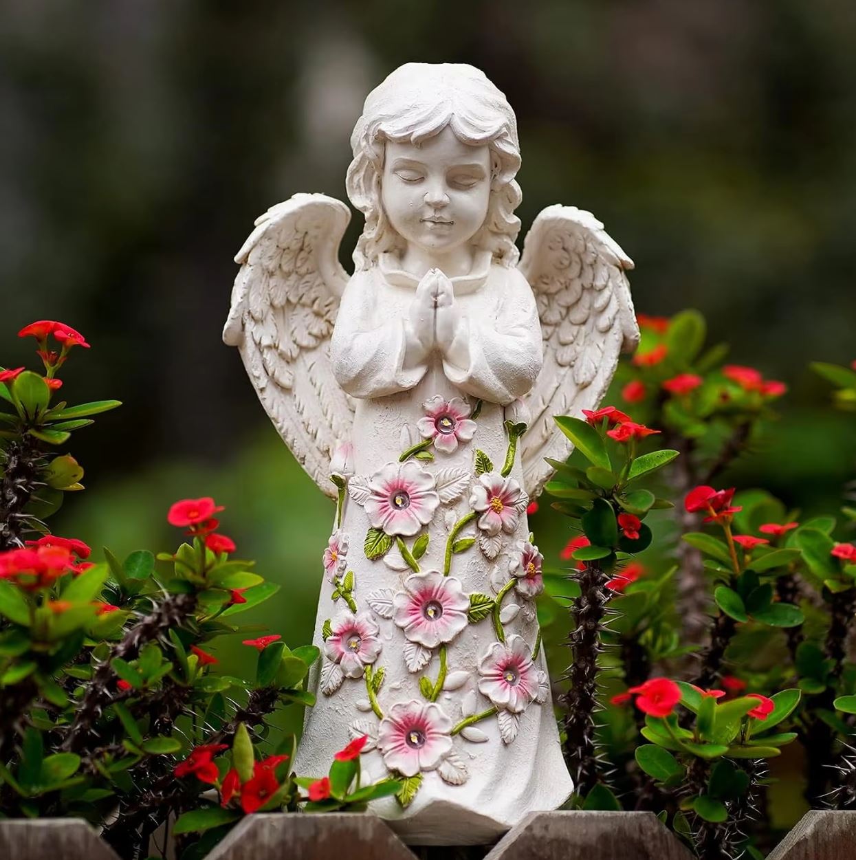 Angel Child Statue with Outdoor LED 21 cm