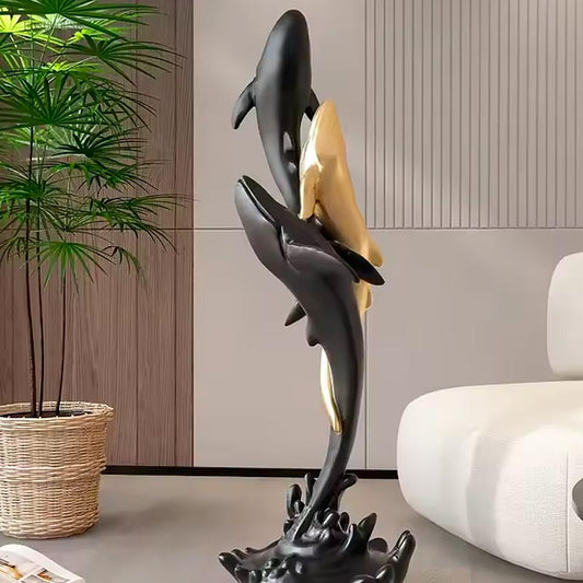 Black & Gold Whale Design Statue – Contemporary Sculpture in Resin 80 cm