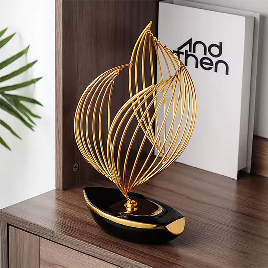 Black & Gold Abstract Boat Design Statue – 30 cm