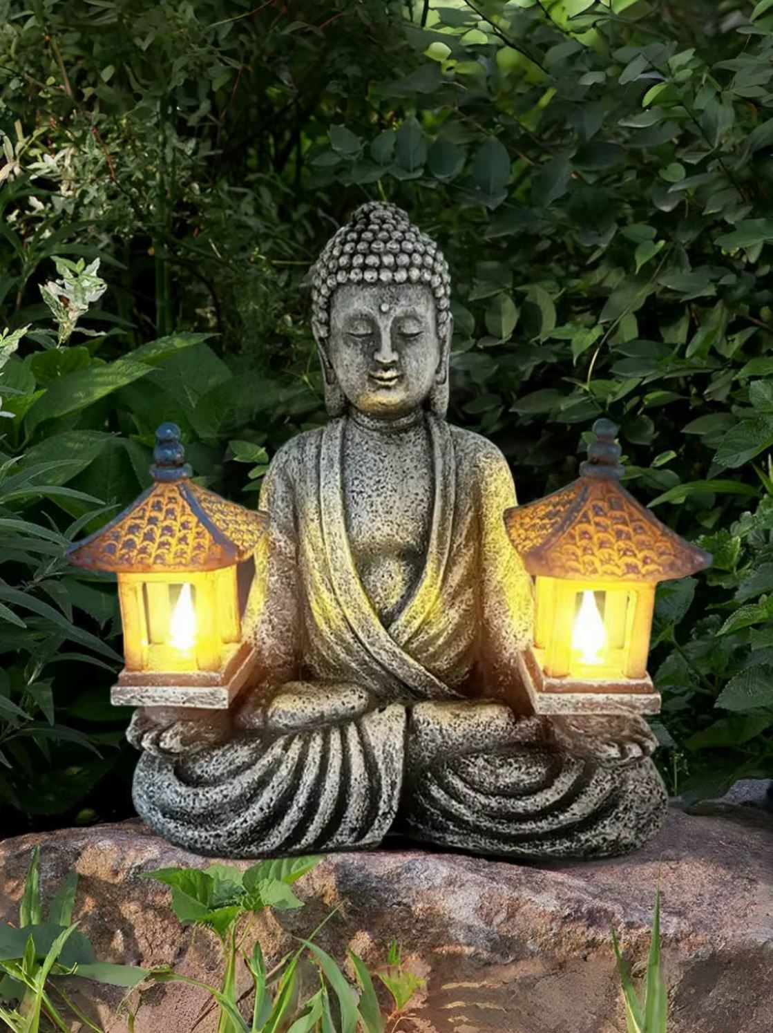 Seated Buddha Statue with Outdoor Light 21 cm