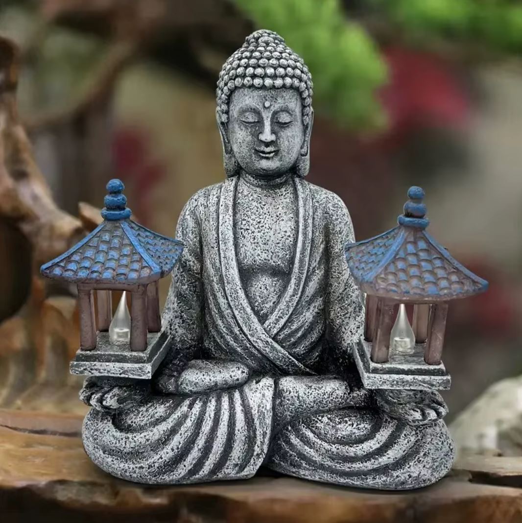 Seated Buddha Statue with Outdoor Light 21 cm