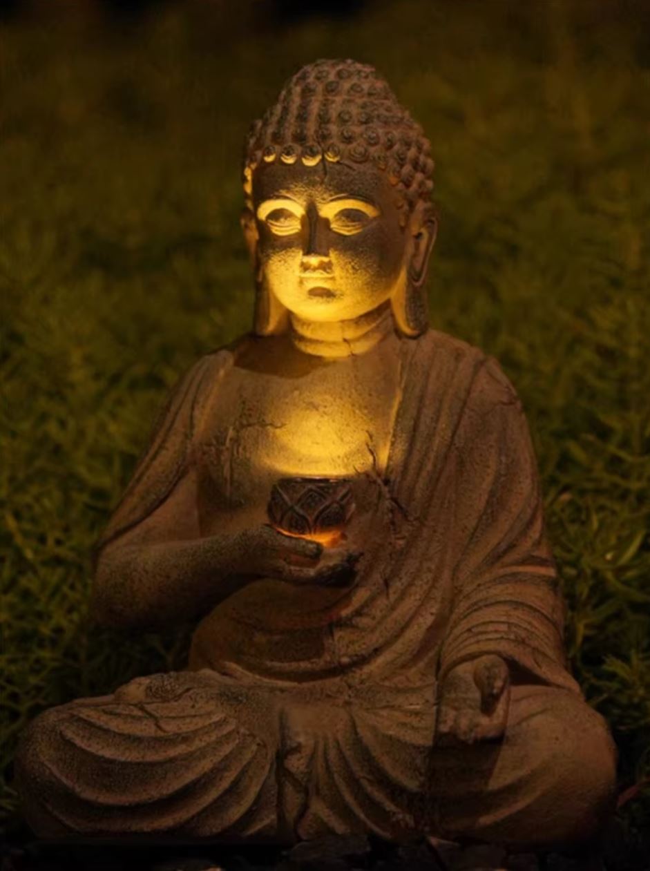 Buddha Statue in Resin with Light, Outdoor-Compatible, 24 cm