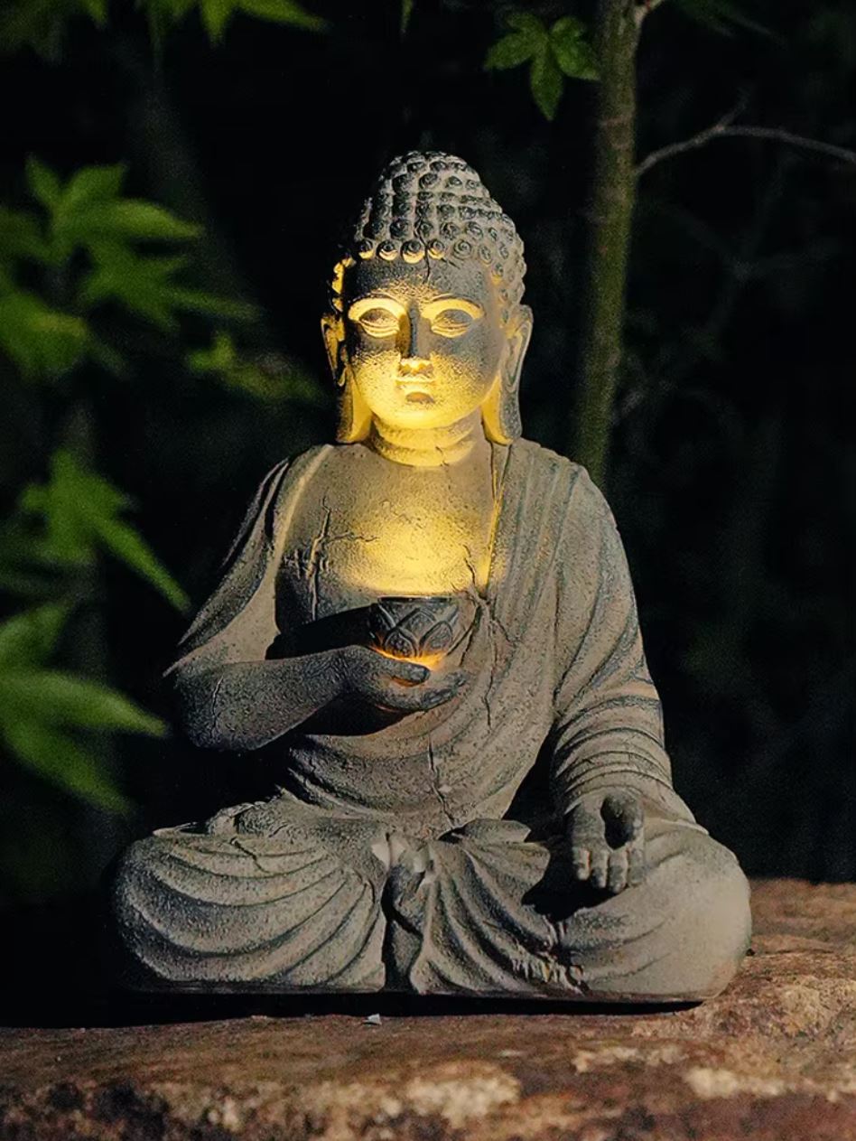 Buddha Statue in Resin with Light, Outdoor-Compatible, 24 cm
