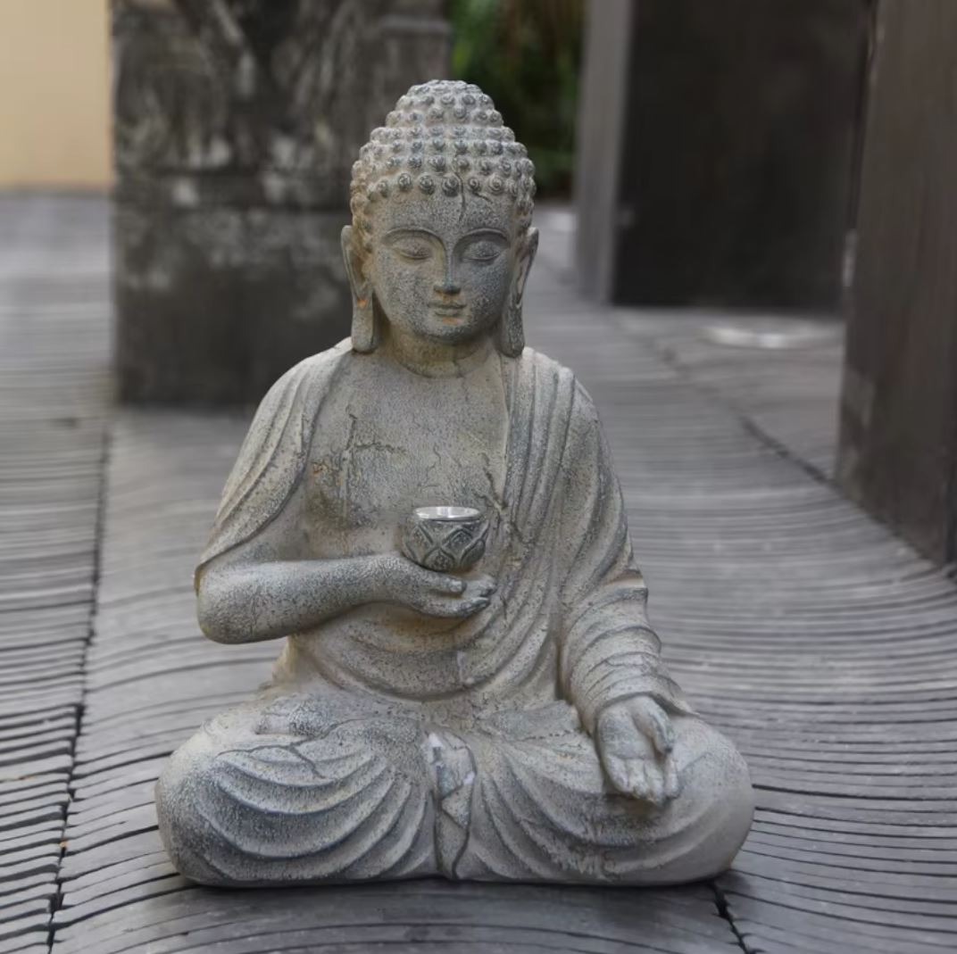 Buddha Statue in Resin with Light, Outdoor-Compatible, 24 cm