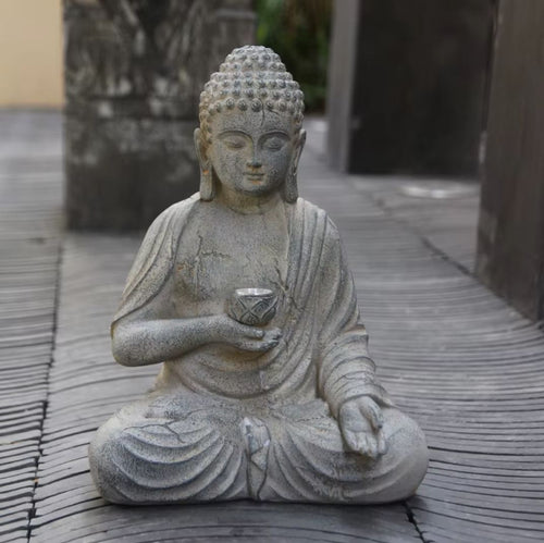 Buddha Statue in Resin with Light, Outdoor-Compatible, 24 cm
