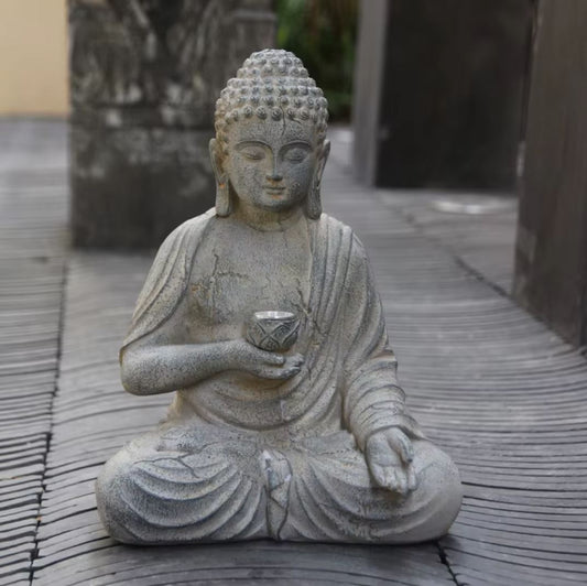 Buddha Statue in Resin with Light, Outdoor-Compatible, 24 cm