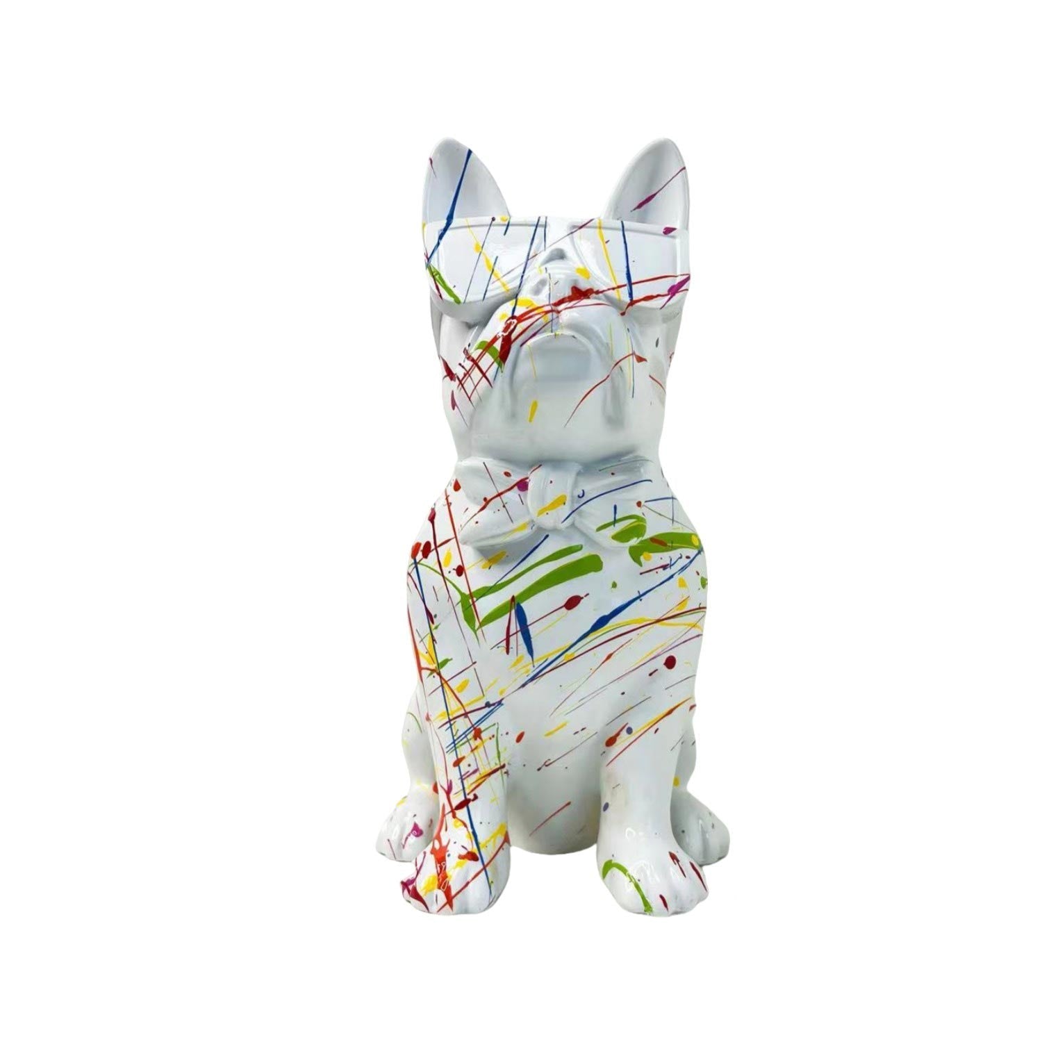 Bulldog Statue with Glasses, White, 25 cm