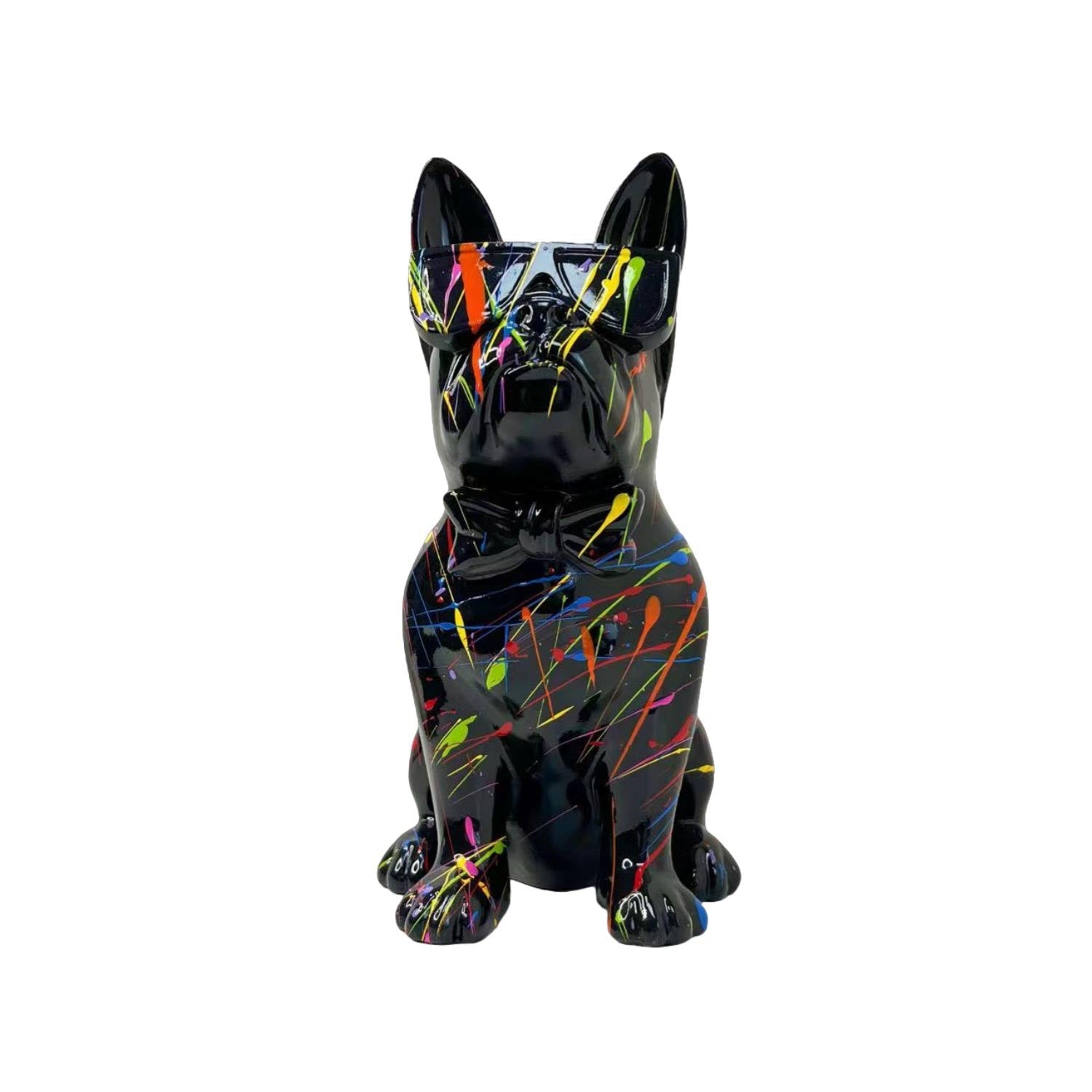 Bulldog Statue with Glasses, Black, 25 cm