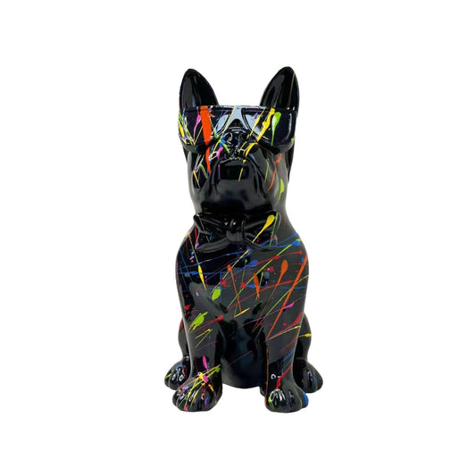 Bulldog Statue with Glasses, Black, 25 cm